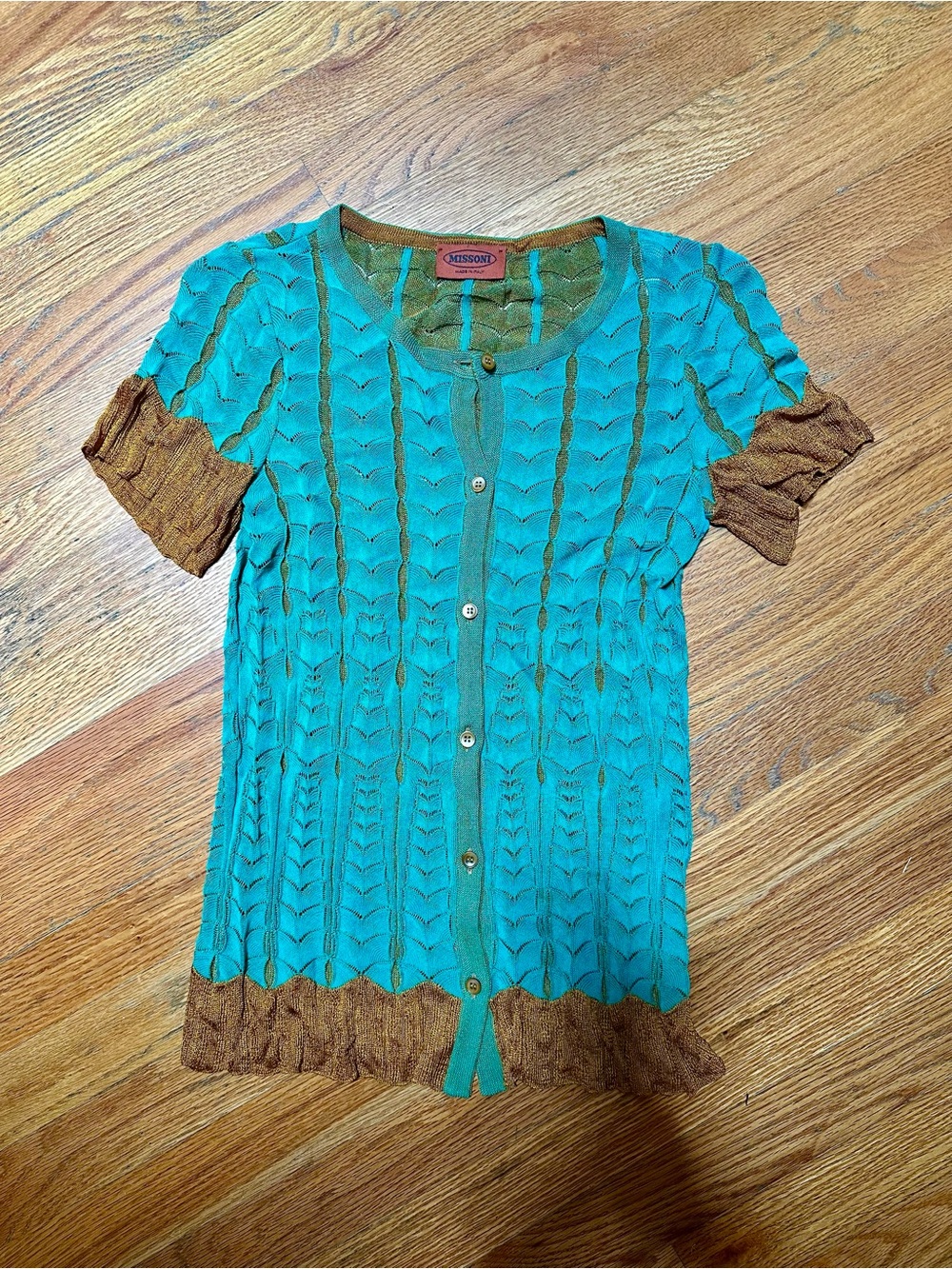 Missoni Turquoise and Brown Short-Sleeve Knit Button-Down
